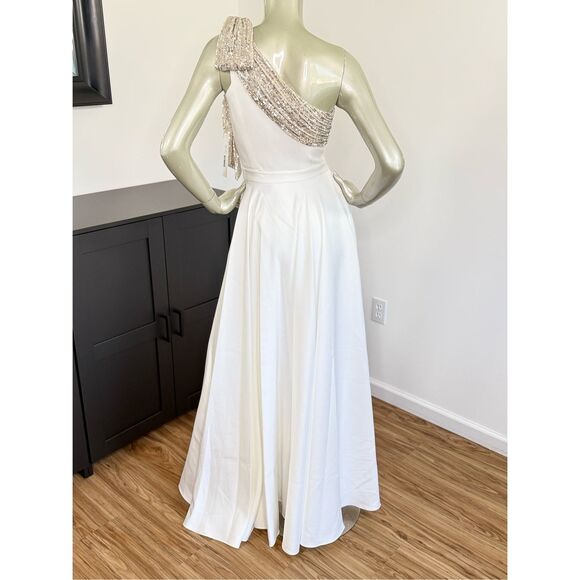 JAYGODFREY White and Silver One-Shoulder Jumpsuit - Picture 7 of 14